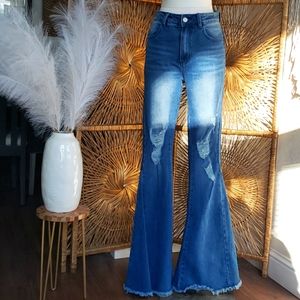 Saints and hearts bell bottom jeans